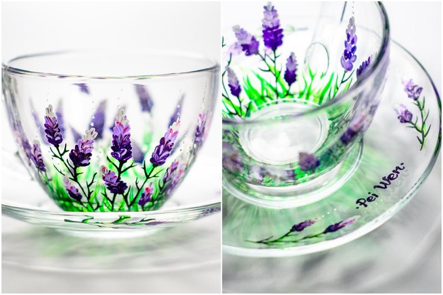 Lavender class cup | Hand-Painted Glass Cups And Teapots That Will Make Your Day | Her Beauty